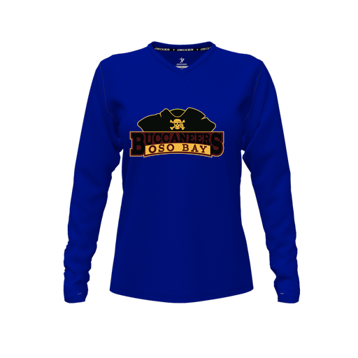 [CUS-DFW-TEES-CMF-VNK-LSL-RYL-FYXS-LOGO1] Decker Comfort T-Shirt (Female Youth XS, Royal, V Neck, Logo 1, Long Sleeve)