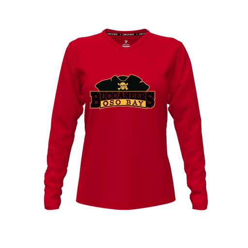 [FTLVCFRD-FYXS-LOGO1] Decker Comfort T-Shirt (Female Youth XS, Red, V Neck, Logo 1, Long Sleeve)