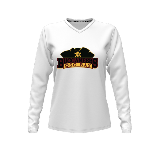 [CUS-DFW-TEES-CMF-VNK-LSL-WHT-FYXS-LOGO1] Comfort T-Shirt (Female Youth XS, White, V Neck, Logo 1, Long Sleeve)