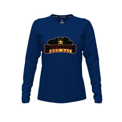 [FTLVPTNV-FYXS-LOGO1] Decker Performance T-Shirt (Female Youth XS, Navy, V Neck, Logo 1, Long Sleeve)